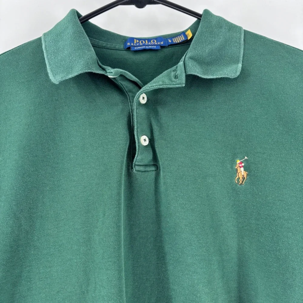 Polo Ralph Lauren Polo Shirt Mens Large Green Custom Slim Fit Short Sleeve Mesh